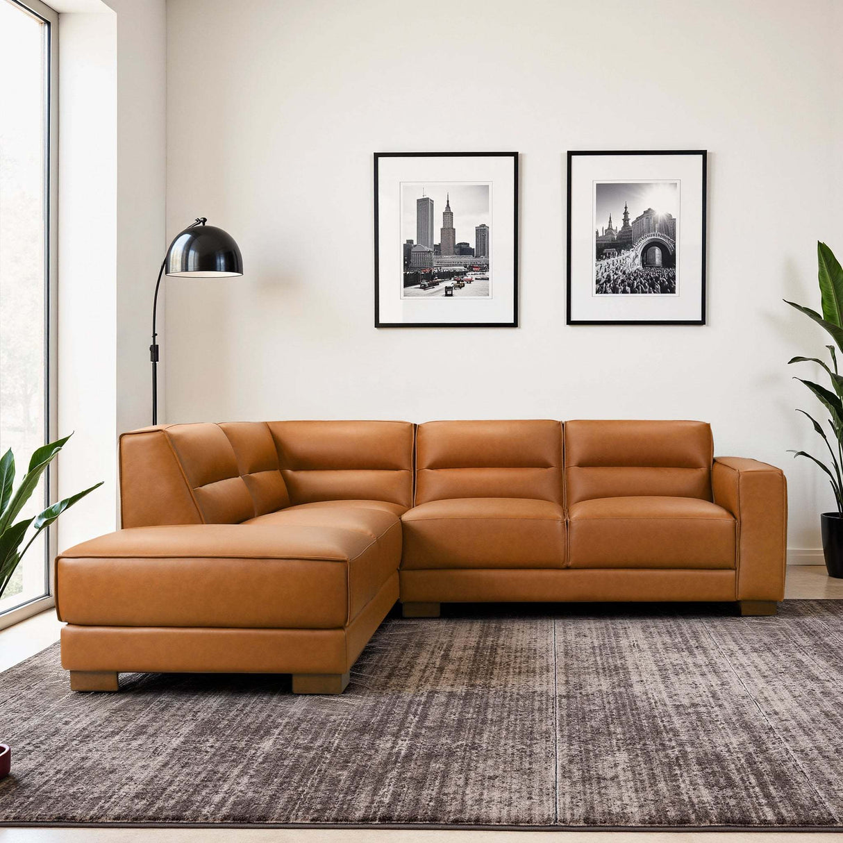 Muncie L-Shaped Sofa with Plush Cushions & Walnut Wood Legs - sold by Home Elegance USA