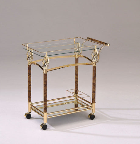 Acme - Helmut Serving Cart 98002 Clear Glass & Gold Plated Finish