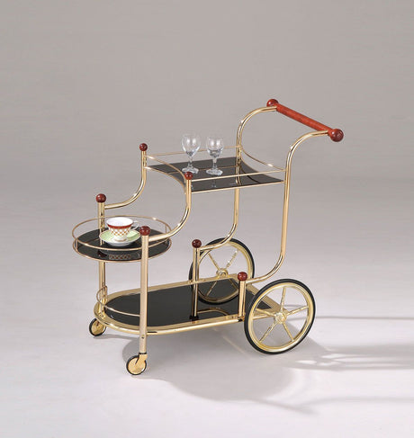 Acme - Lacy Serving Cart 98006 Black Glass & Gold Plated Finish
