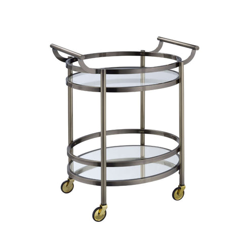 Acme - Lakelyn Serving Cart 98190 Clear Glass & Brushed Bronze Finish
