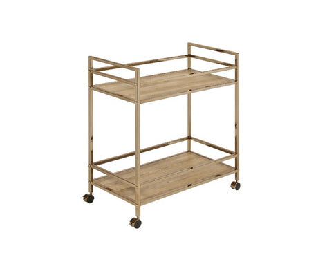 Acme - Barb Serving Cart 98218 Natural & Champagne Finish