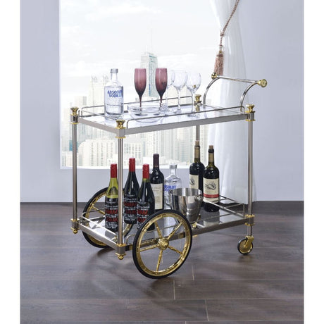 Acme - Cyrus Serving Cart 98372 Clear Glass & Silver/Gold Finish