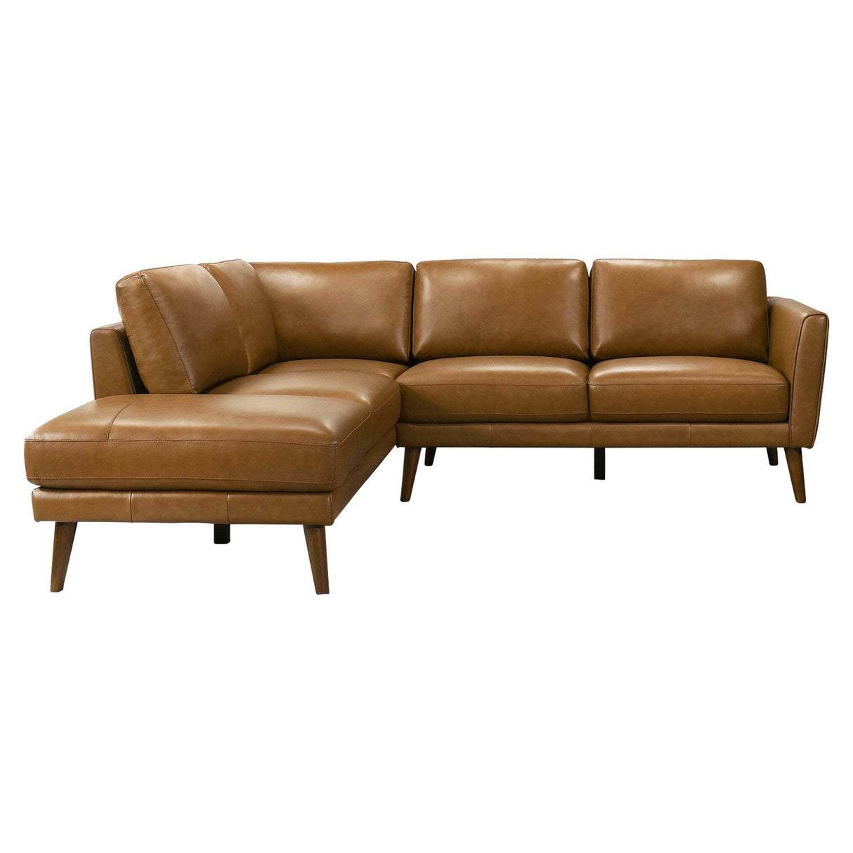 Mid-In Mod Benson Tan Leather Sectional Sofa with Left Facing Chaise