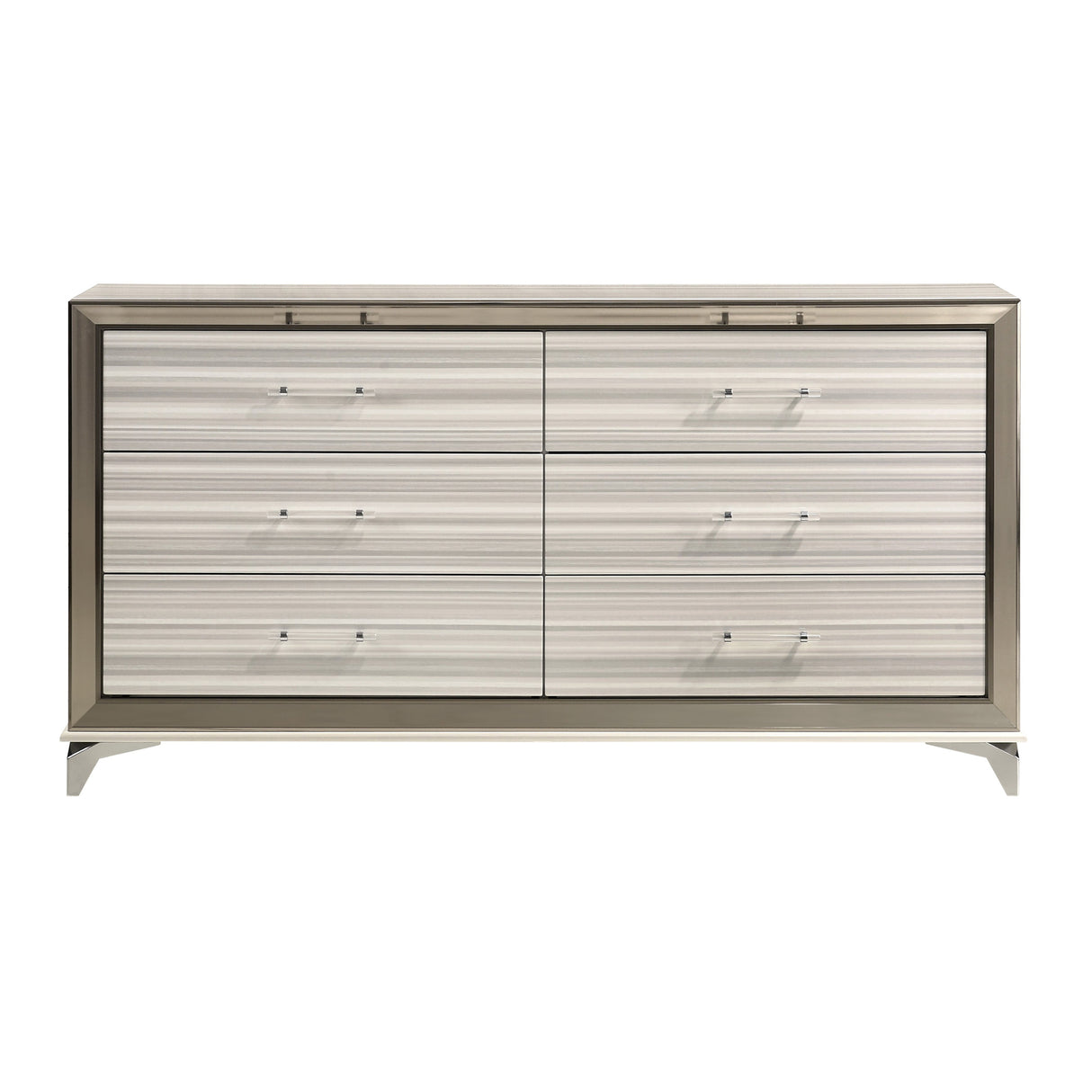 Modern STAR White Dresser with Sleek Design and Polished Chrome Accents in Solid Wood and MDF