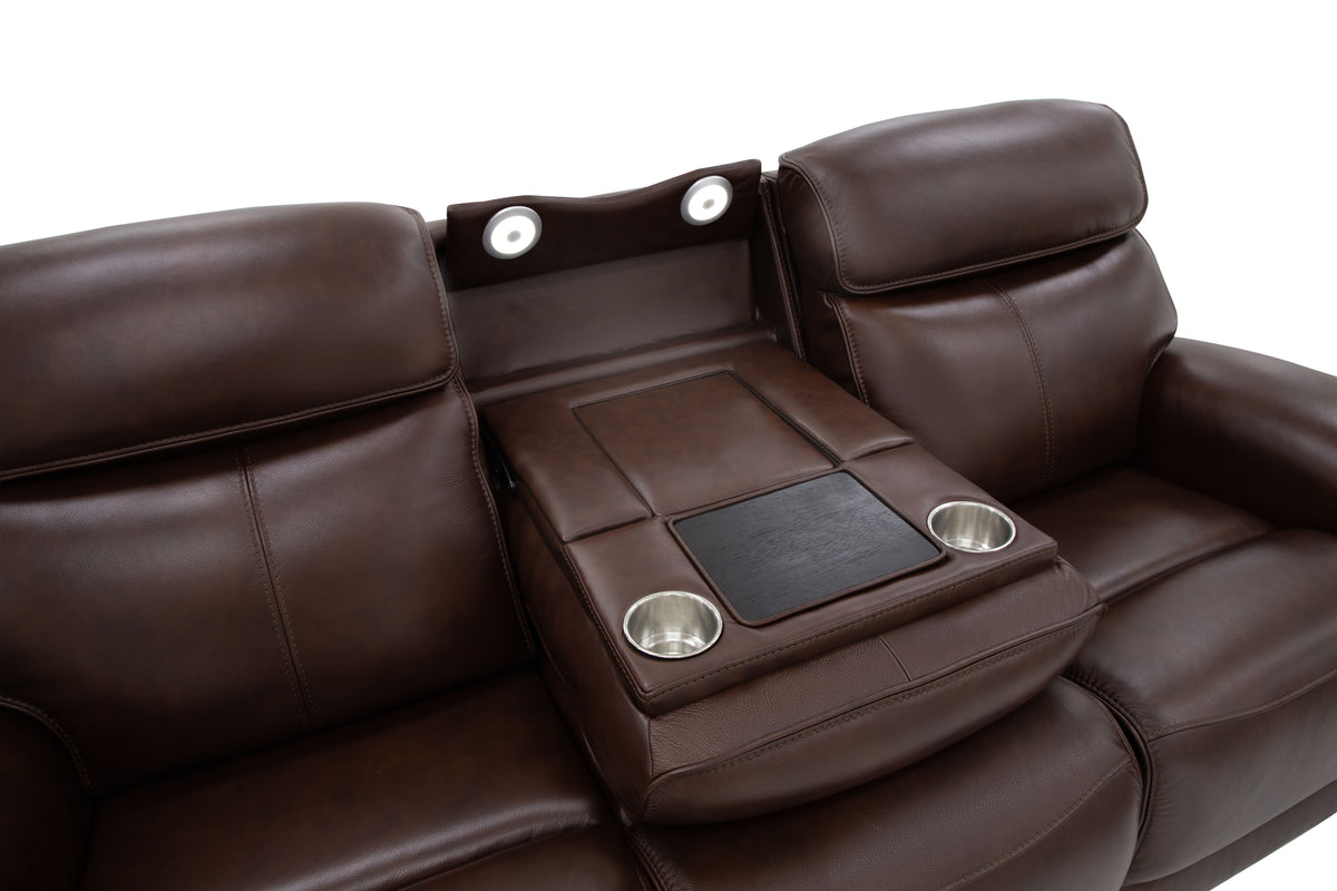 Walker Power Reclining Sofa With Console, Power Headrest & Lumbar - Dark Brown | Flexsteel