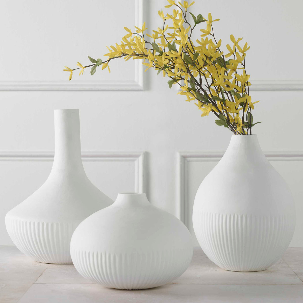 Apothecary Satin White Vases (Set of 3) by Uttermost - View 4