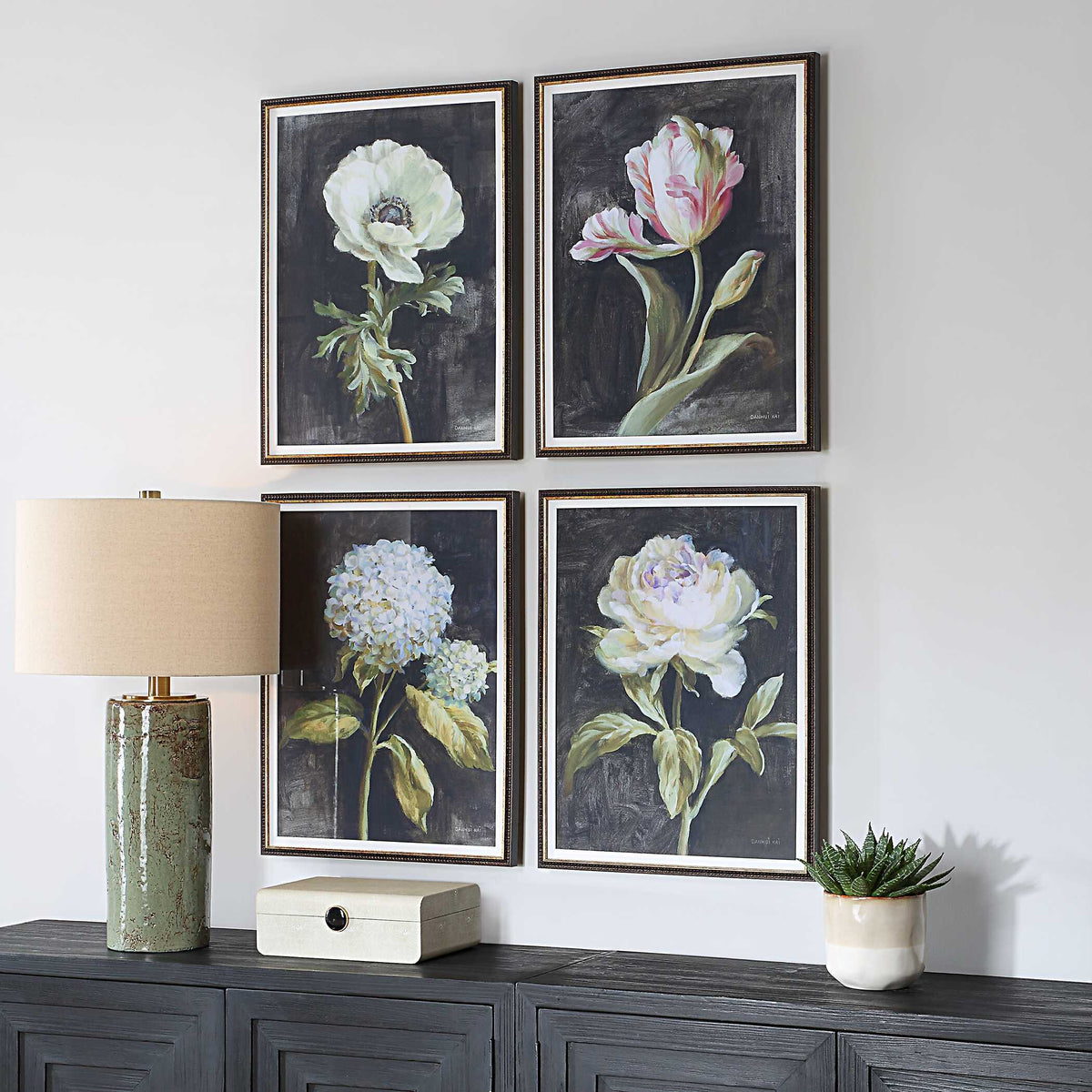 Florals On Black Framed Prints (Set of 4) by Uttermost - View 3