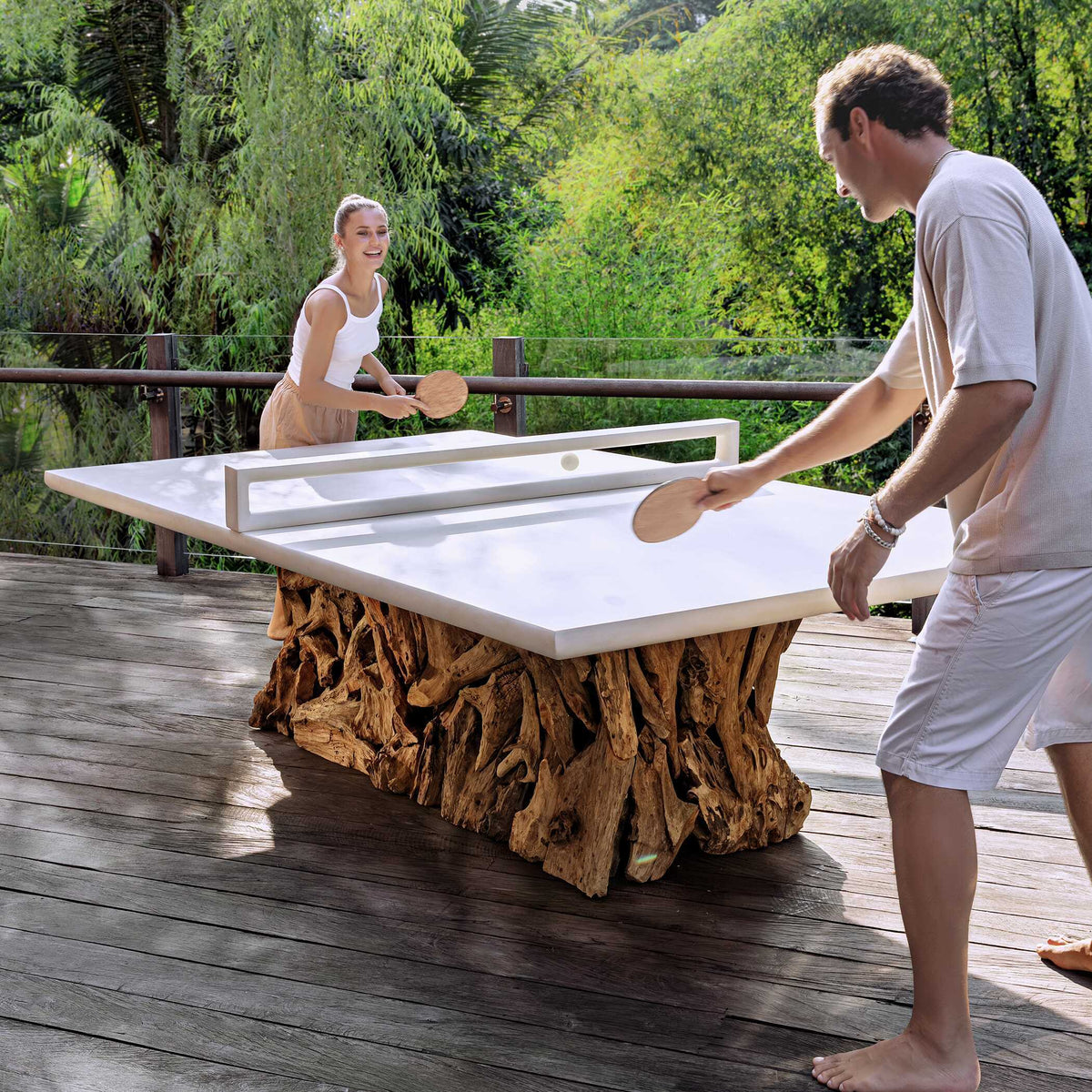 Stonewood Indoor-Outdoor Ping-Pong Dining Table White / Woodtone - Light Brown / White by Uttermost - View 2