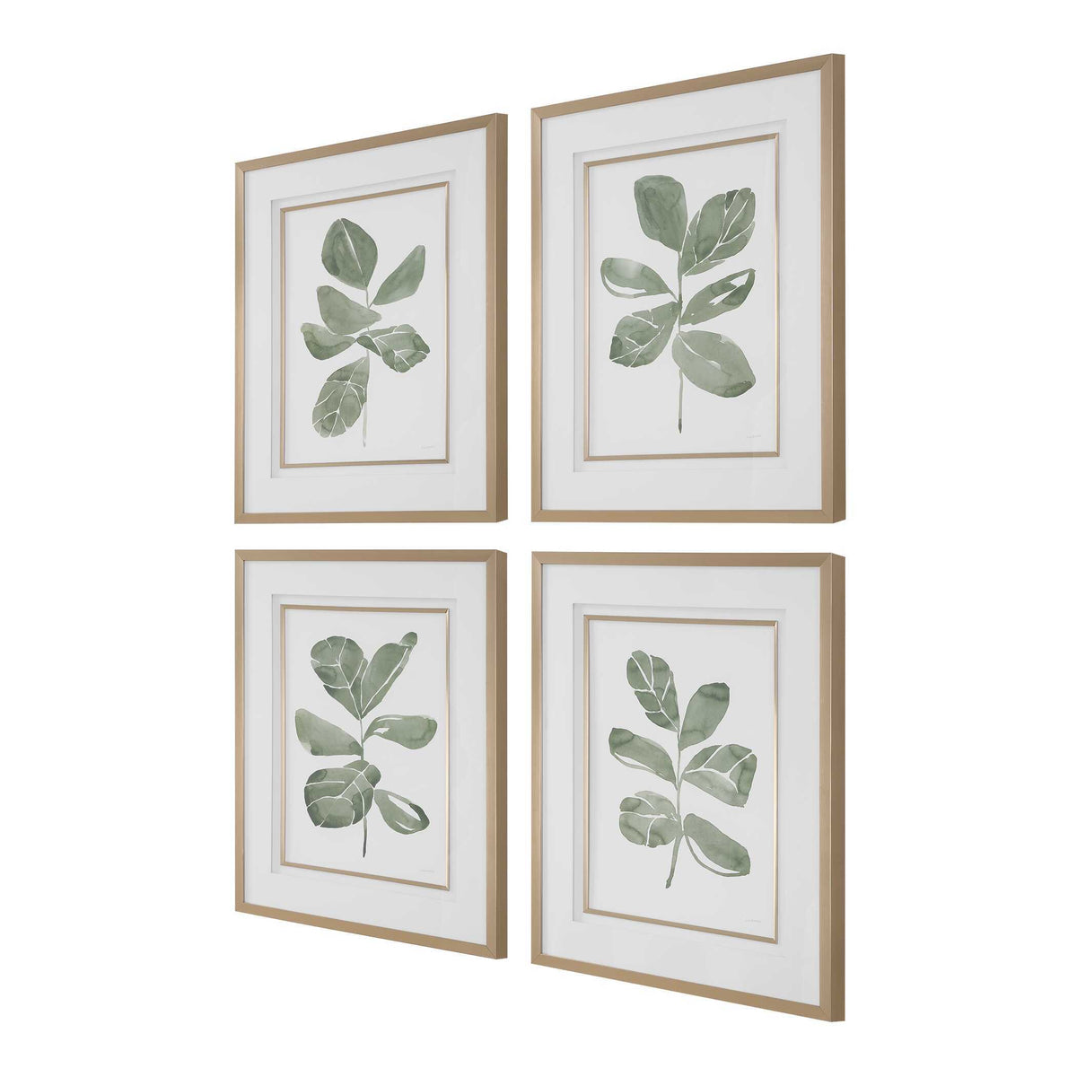 Fiddle Head Leaf Botanical Prints (Set of 4) - Green / White by Uttermost - View 4