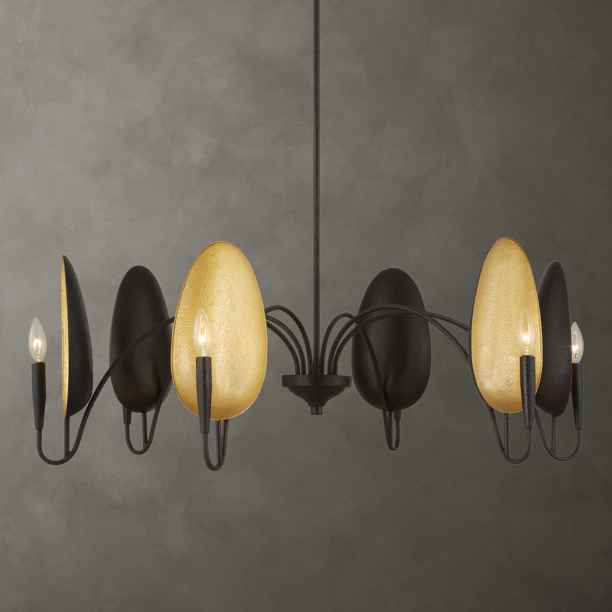 Warwick 6 Light Chandelier Matte Black - Black / Gold by Uttermost - View 2