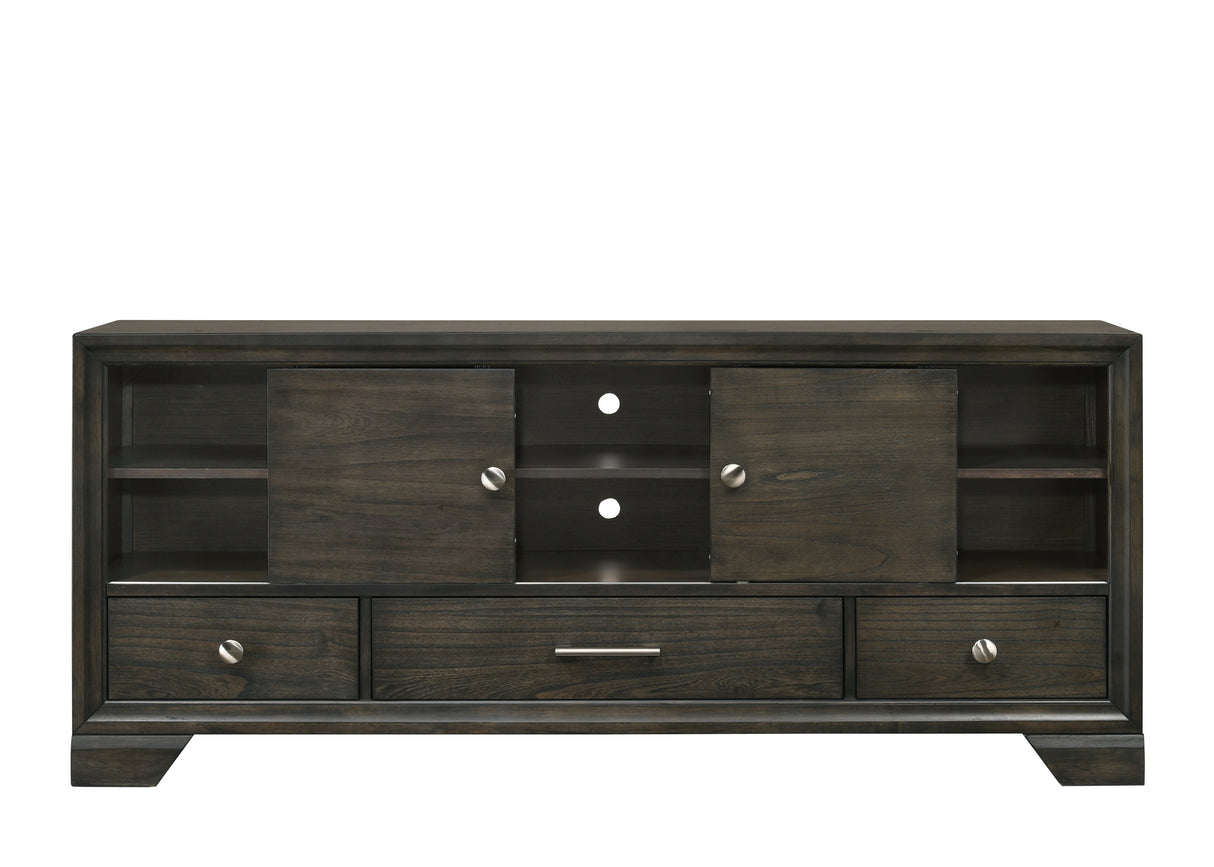 Contemporary TV Stand 1pc Rich Dark Finish Metal Hardware Sliding Doors Open Shelves Lower Drawers Wooden Living Room Furniture Brown - sold by Home Elegance USA