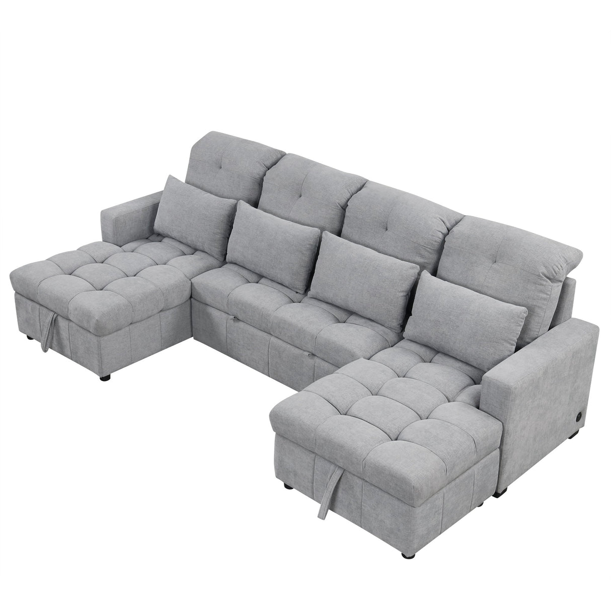 Versatile Oversized U-shaped Sectional Sofa Bed with Storage Chaise Lounges and USB Ports, Gray Chenille, 110.2' - sold by Home Elegance USA