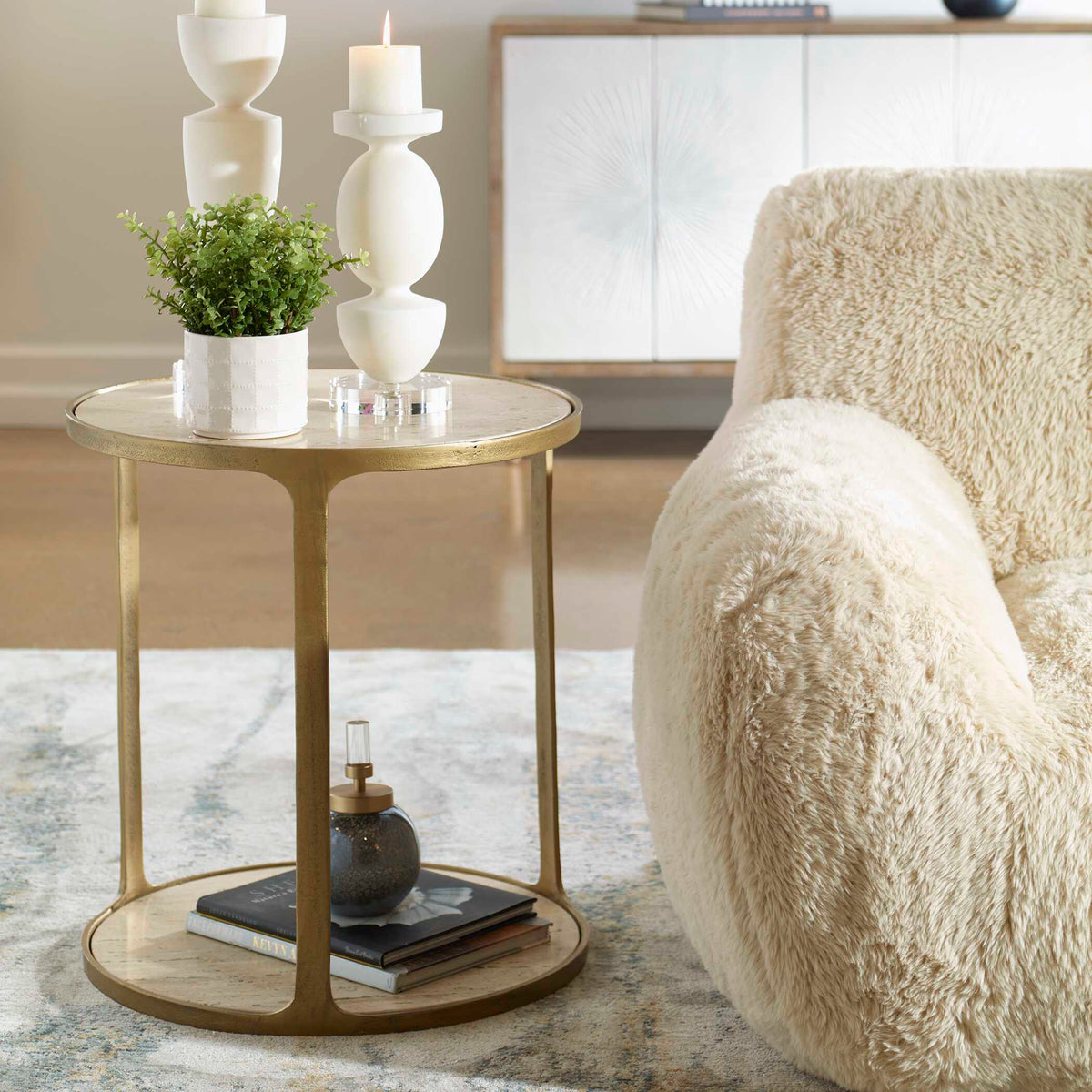Clench Brass Side Table - Beige / Bronze by Uttermost - View 2