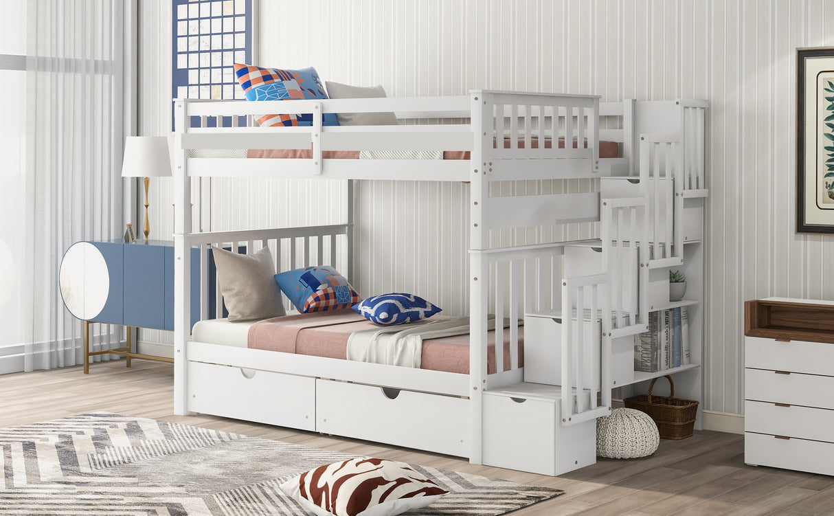 Full Over Full Bunk Bed with Shelves and 6 Storage Drawers, White(Old SKU:LT000046AAK) - sold by Home Elegance USA