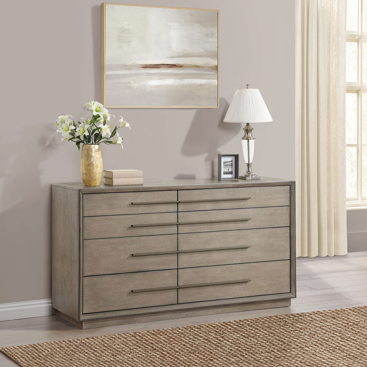 Prescott Taupe Oak 8-drawers Dresser