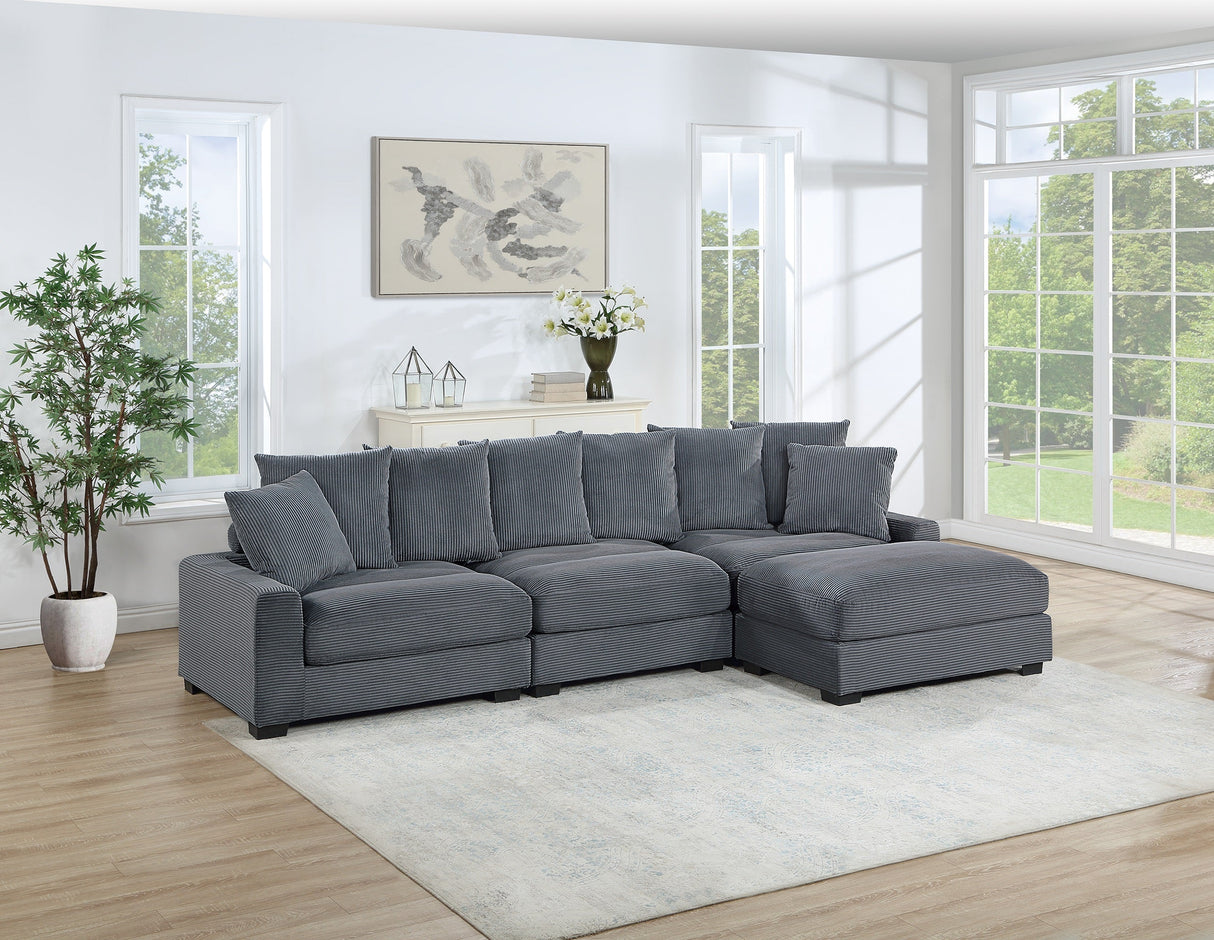 Contemporary Dark Gray 4pc Modular Sectional Set Corduroy Couch LAF & RAF Chairs Armless Chair Ottoman Living Room Furniture - sold by Home Elegance USA