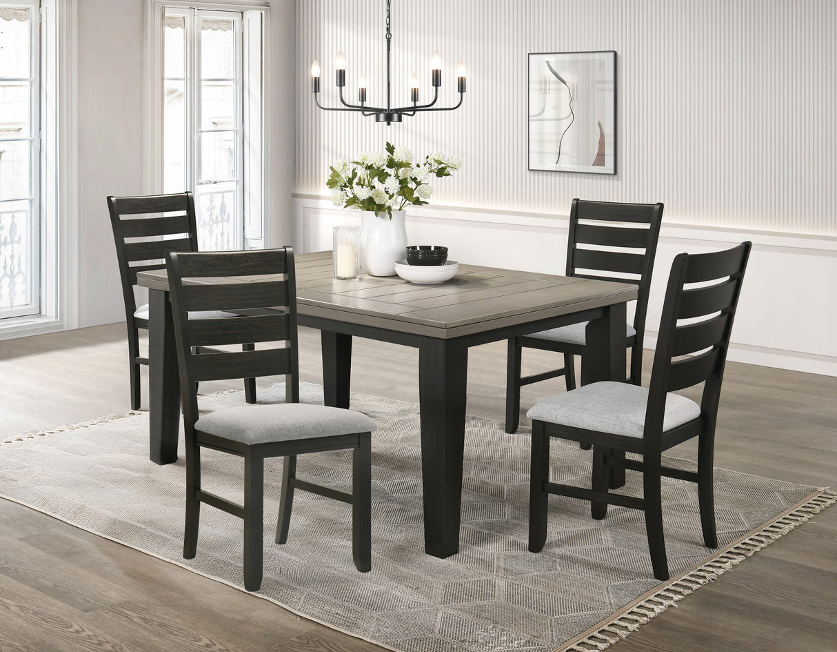 Contemporary 5pc Dining Set 18' Extendable Leaf Table Light Gray Fabric Upholstered Chairs Dark Gray Finish Wooden Solid Wood Dining Room Furniture