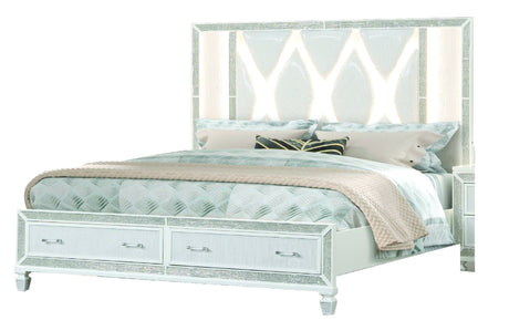 Crystal Queen Storage Bed Made With Wood Finished in White | Home Elegance USA