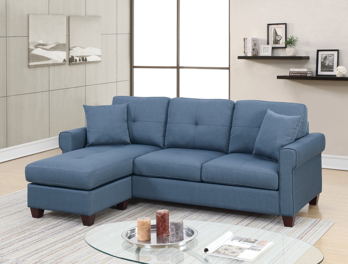 Blue Color Glossy Polyfiber Tufted Cushion Couch Sectional Sofa Chaise Living Room Furniture Reversible Sectionals Chaise - sold by Home Elegance USA