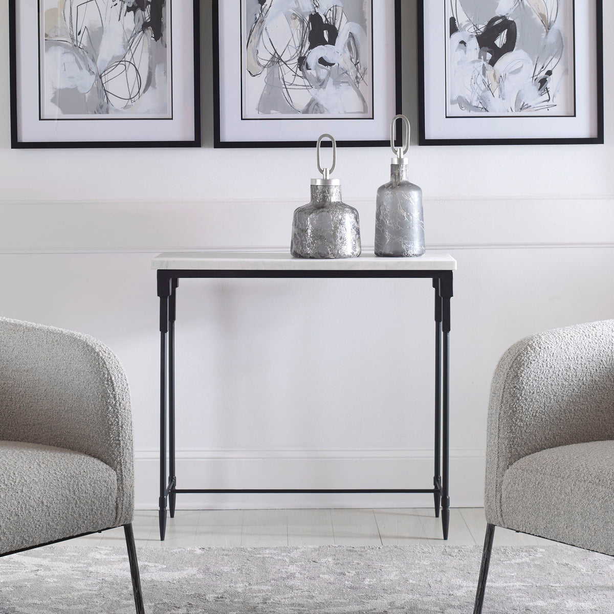 Bourges Marble Console Table - White / Black by Uttermost - View 2