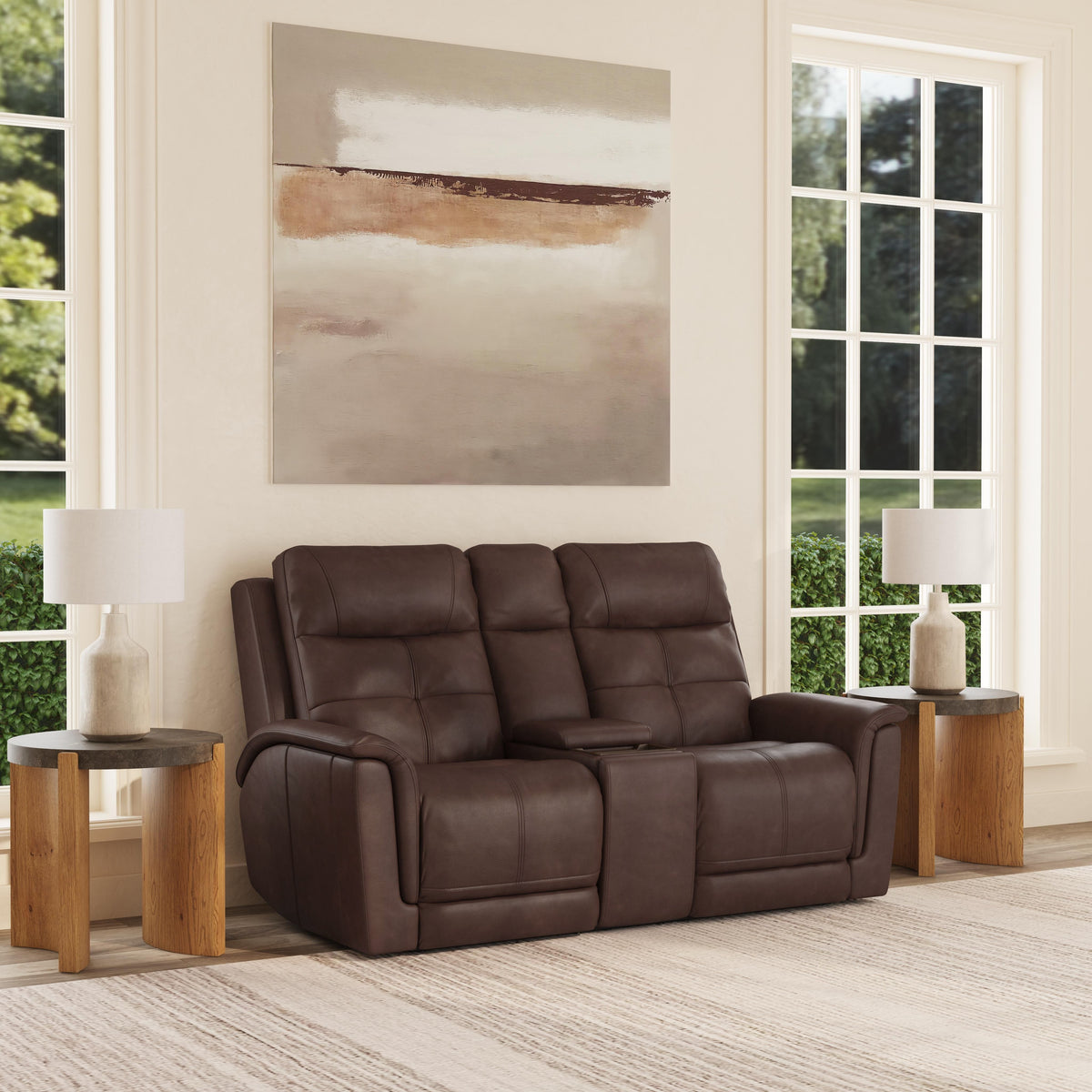 Ranger Power Reclining Loveseat With Console, Power Headrest, Lumbar, Heat & Massage - Rustic Brown | Flexsteel