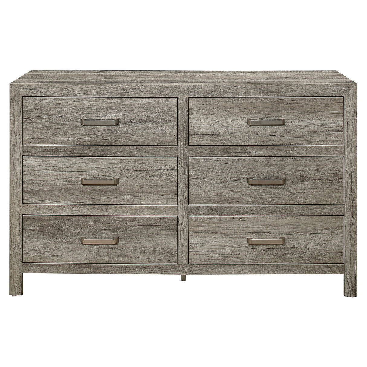 Rusticated Style Weathered Gray Finish 1pc Dresser of 6x Drawers Transitional Bedroom Wooden Furniture