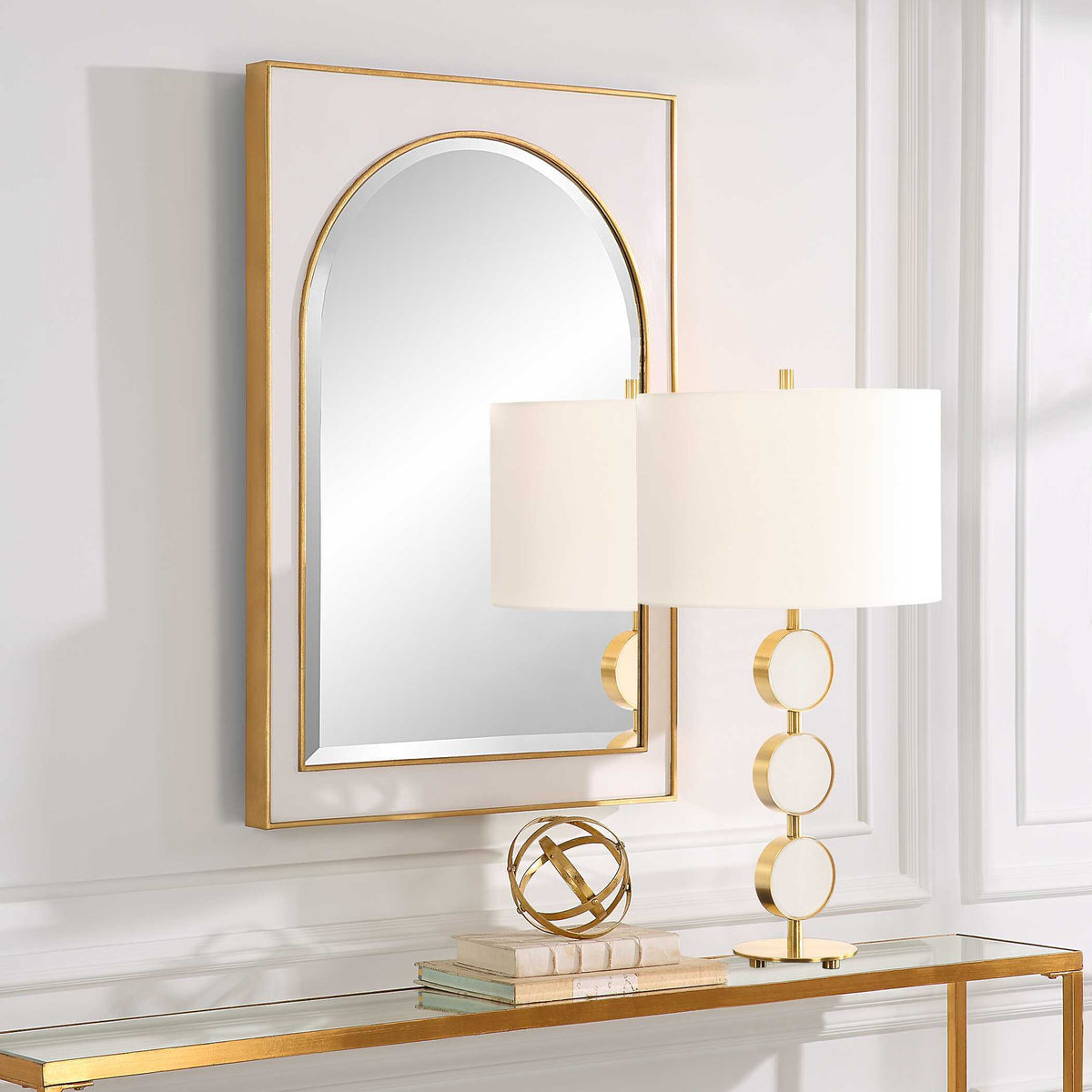 Crisanta Gloss White Arch Mirror by Uttermost - View 3