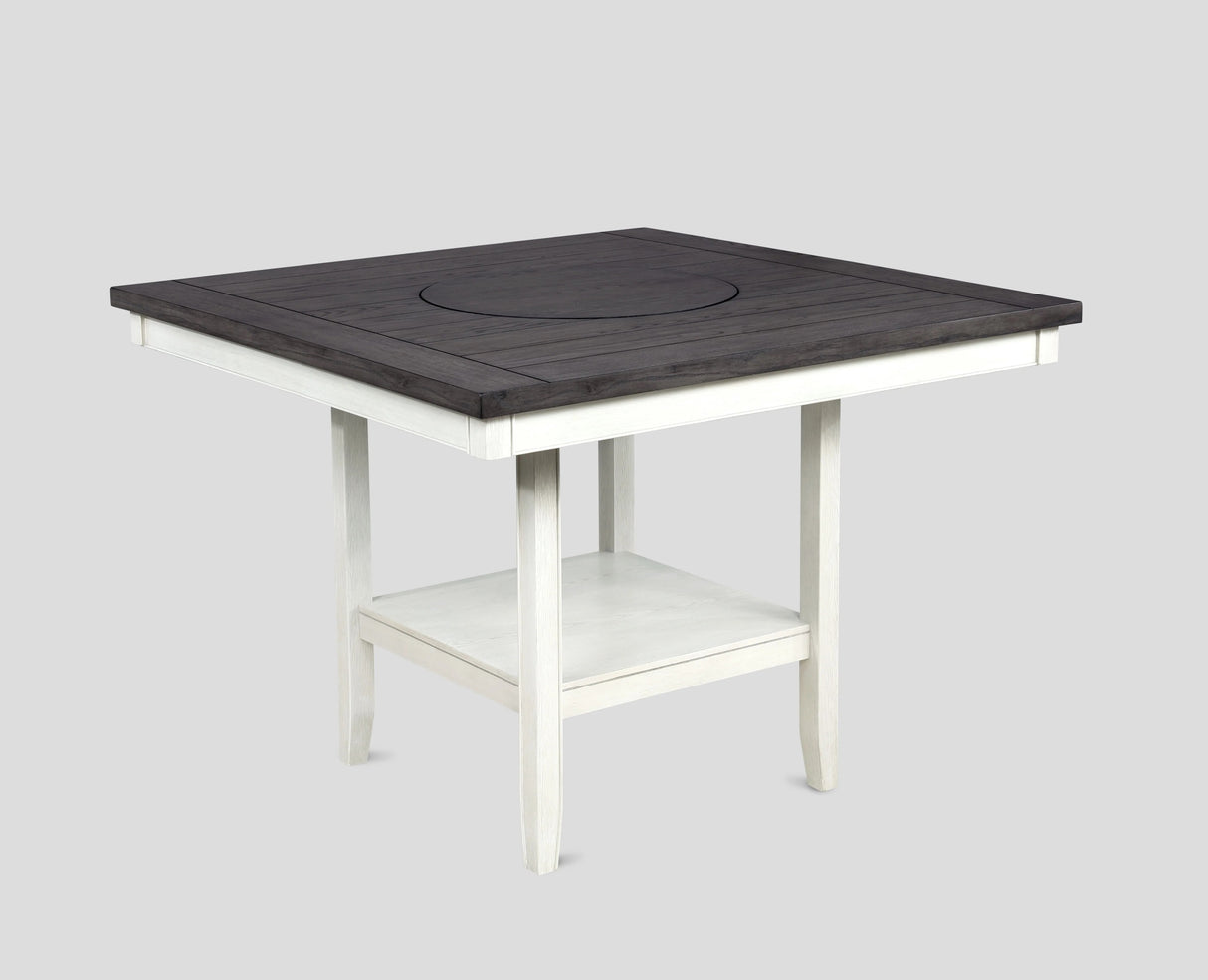 1pc Contemporary Transitional Counter Height Dining Table with 20-Inch Lazy Susan Chalk Gray Finish Wooden Wood Veneers Solid Wood Dining Room Furniture