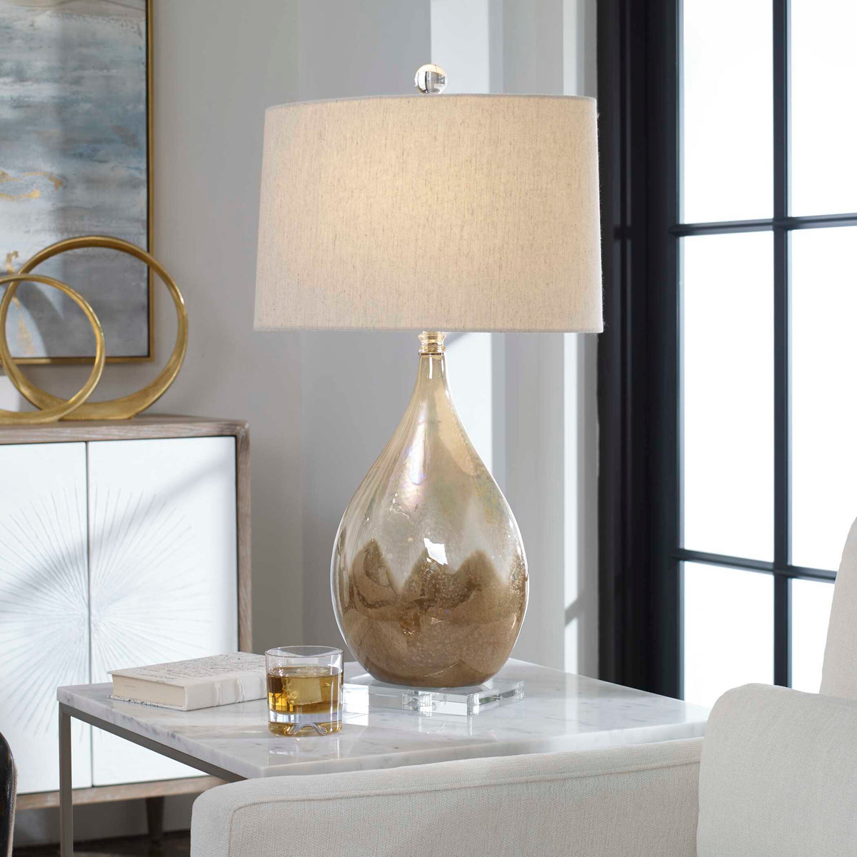 Flavian Glazed Ceramic Lamp - Light Brown / White by Uttermost - View 2