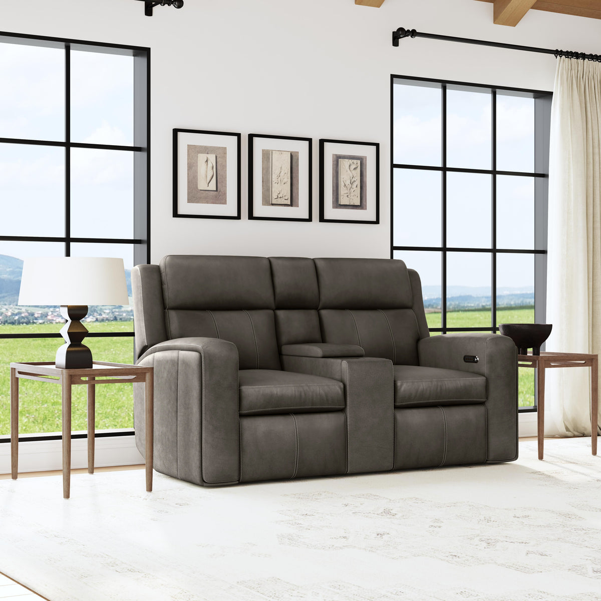 Wyatt Power Reclining Loveseat With Console & Power Headrests & Lumbar - Gunmetal | Flexsteel