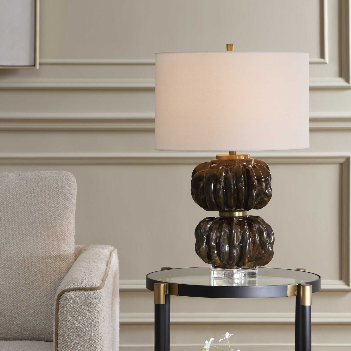 Jaudon Stacked Table Lamp Black / Bronze / Brown - Black / White by Uttermost - View 2