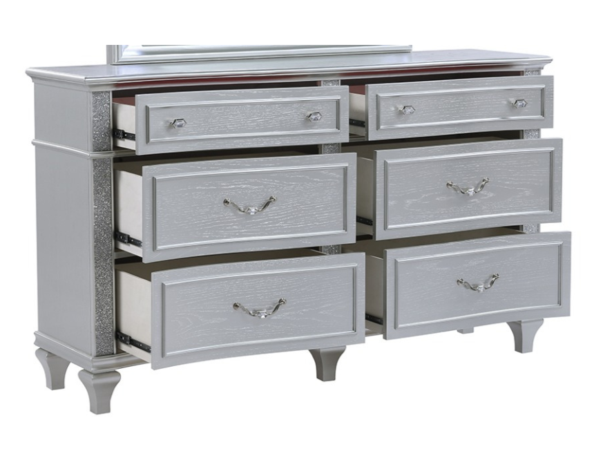 Mystic Contemporary Style Upholstered LED headboard Queen 4PC Bedroom Set made with Wood in Silver(CA Inventory) - sold by Home Elegance USA