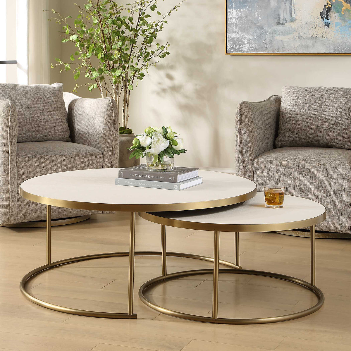Aragon Nesting Coffee Tables (Set of 2) - Gold / White by Uttermost - View 2