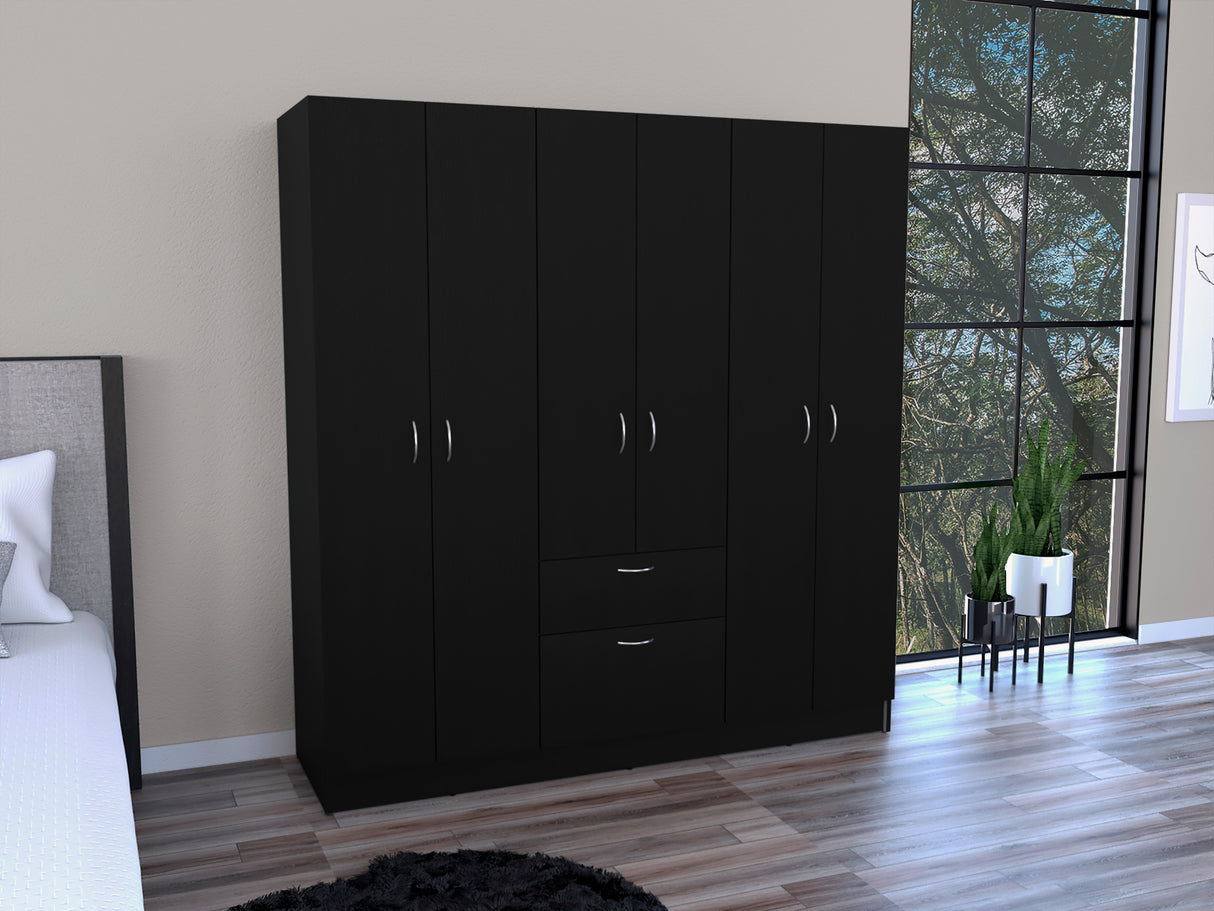Six Doors Armoire Maya, Bedroom, Black / White - sold by Home Elegance USA