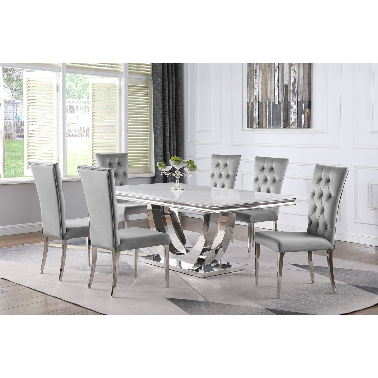 Kerwin Grey and Chrome 7-piece Rectangular Dining Table Set
