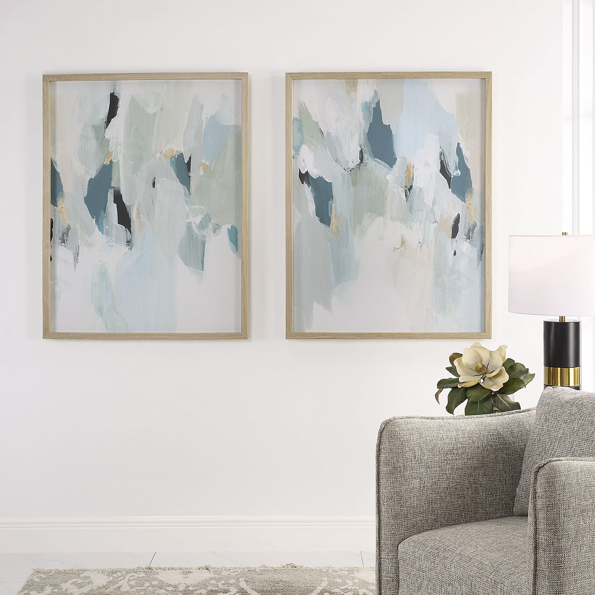 Seabreeze Abstract Framed Canvas Prints (Set of 2) - White / Light Blue by Uttermost - View 2