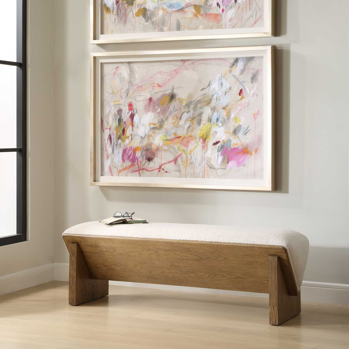 Wedged Ivory Fabric Bench - Beige by Uttermost - View 3