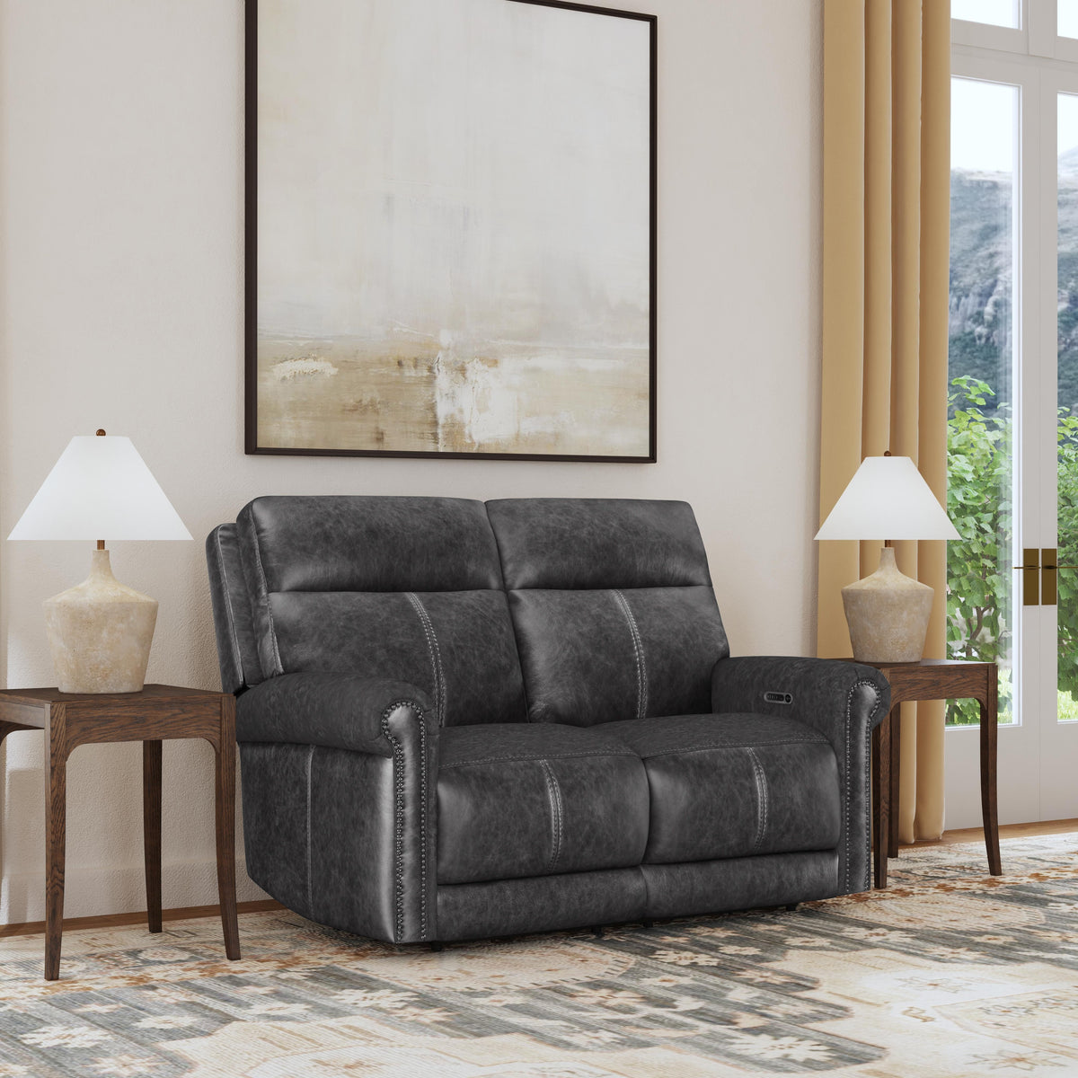 Alexander Power Reclining Loveseat With Power Headrest & Lumbar - Weathered Stone Gray | Flexsteel