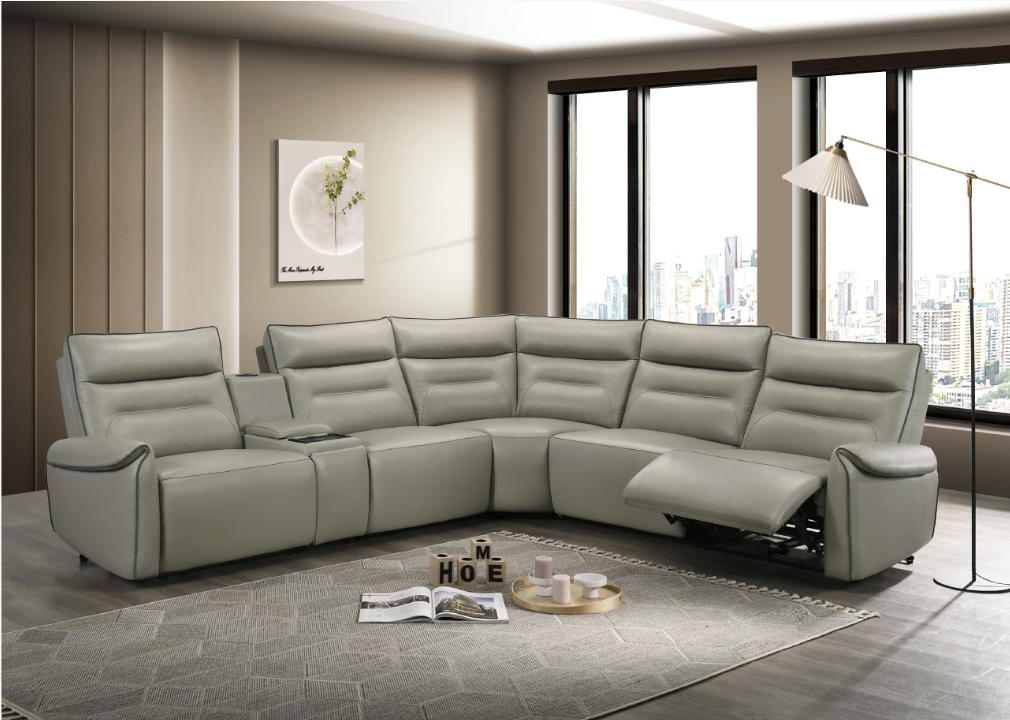 Jayke Top Grain Leather Match Power Motion Sectional Sofa, with Reading Lamp, Cupholder with Lights, Heat& Cooling Function, Wireless Charger with Type A&C Charging Port, Power Switch with USB Port - sold by Home Elegance USA