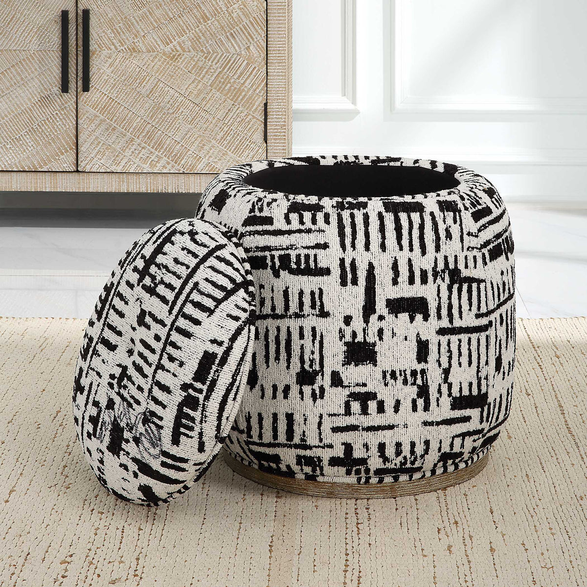 Dialogue Poof Ottoman - Black / White by Uttermost - View 4