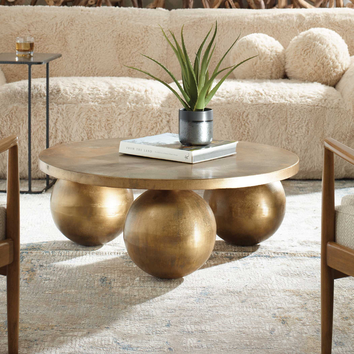 Triplet Antique Brass Coffee Table - Gold by Uttermost - View 3
