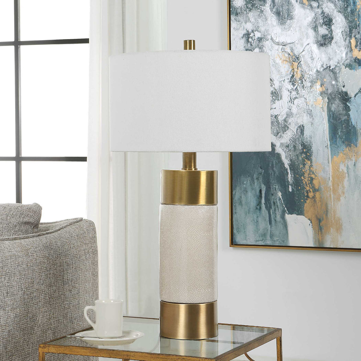 Adelia Ivory & Brass Table Lamp - Yellow by Uttermost - View 3