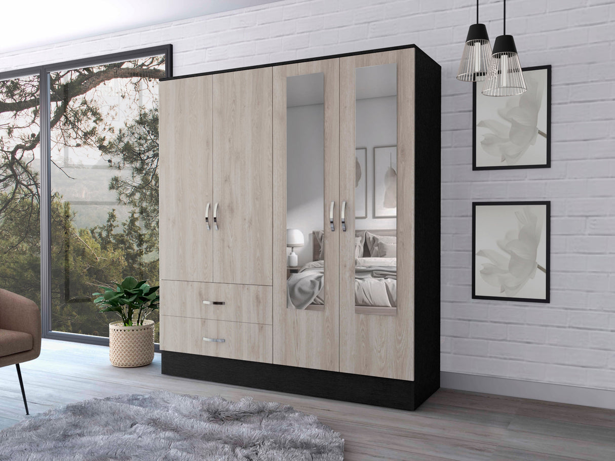 Florencia L Mirrored Armoire, Two Cabinets With Divisions,Black and Light Grey - Home Elegance USA