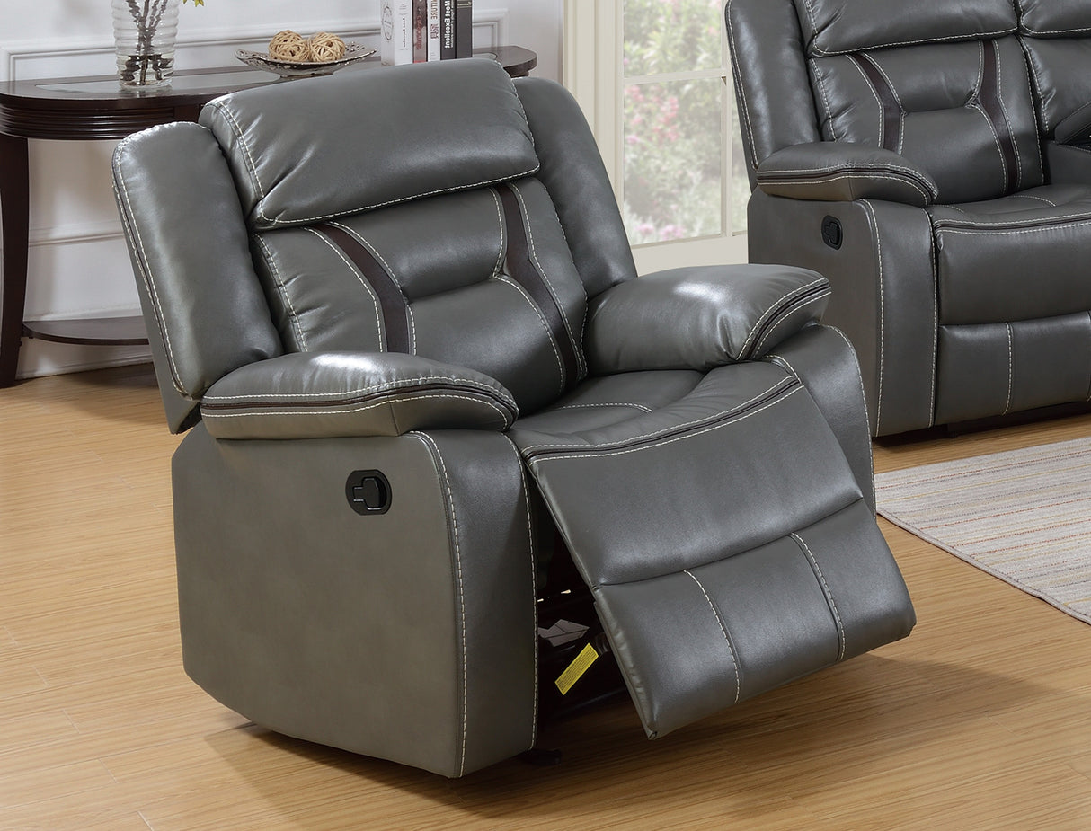Glider Recliner 1pc Pillow Arms And Headrest Leatherette Upholstered Modern Gray Finish Primary Living Room Furniture