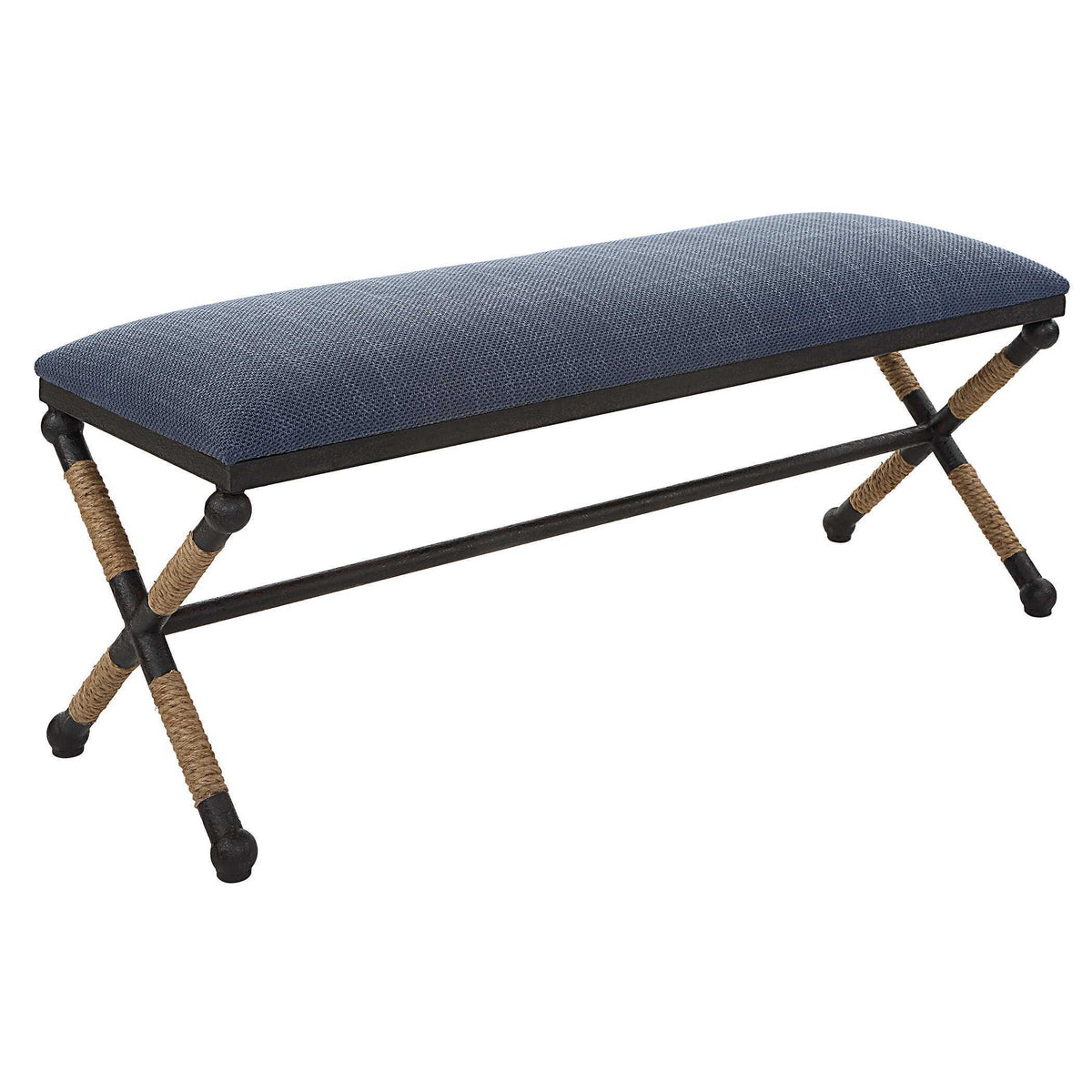 Firth Rustic Bench Navy - Blue / Light Brown by Uttermost - View 4