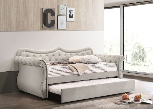 Adkins Daybed W/Trundle (Twin) 39430 Beige Velvet | Acme | Home Elegance USA