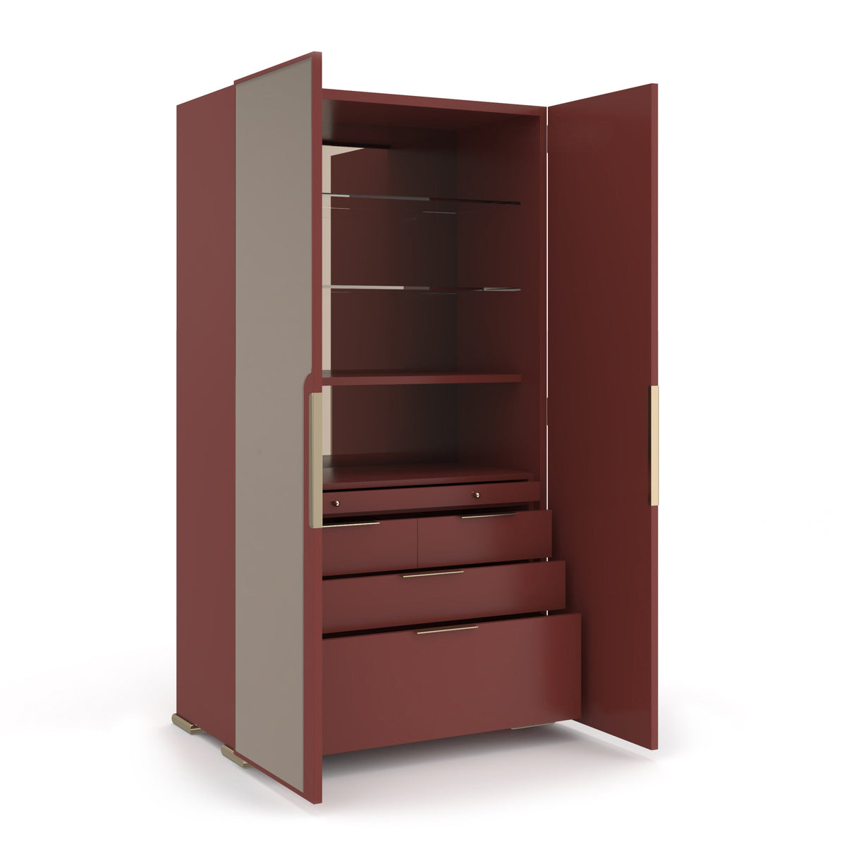 Allure Armoire Rouge Red Gloss with Bronze Mirror Doors | Caracole