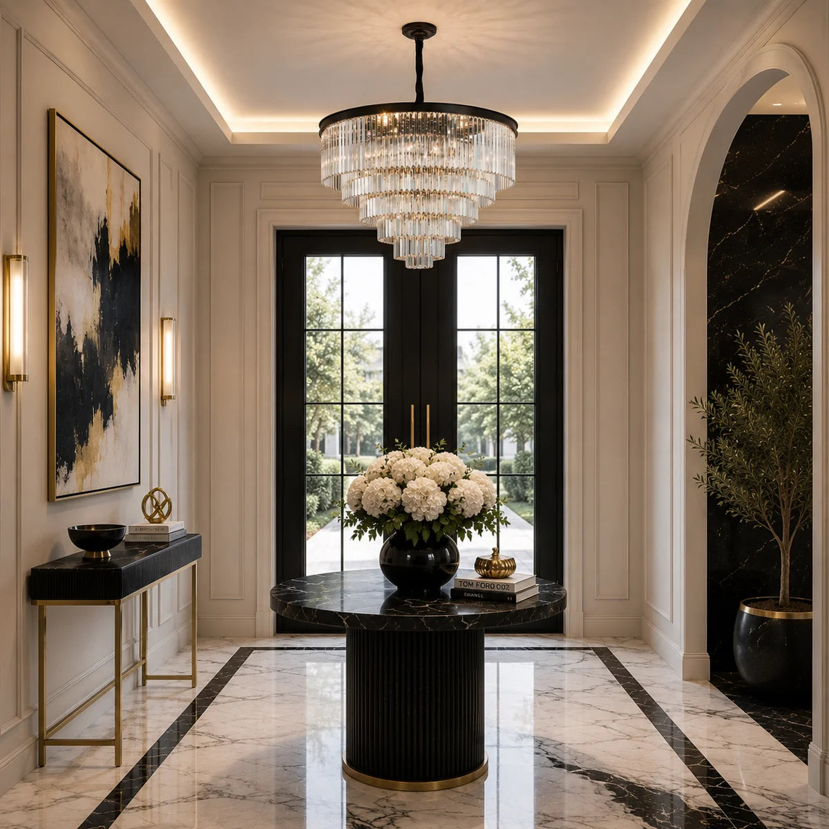 Allure 28-Light LED Chandelier – Black Round Tiered K9 Crystal Luxury Lighting