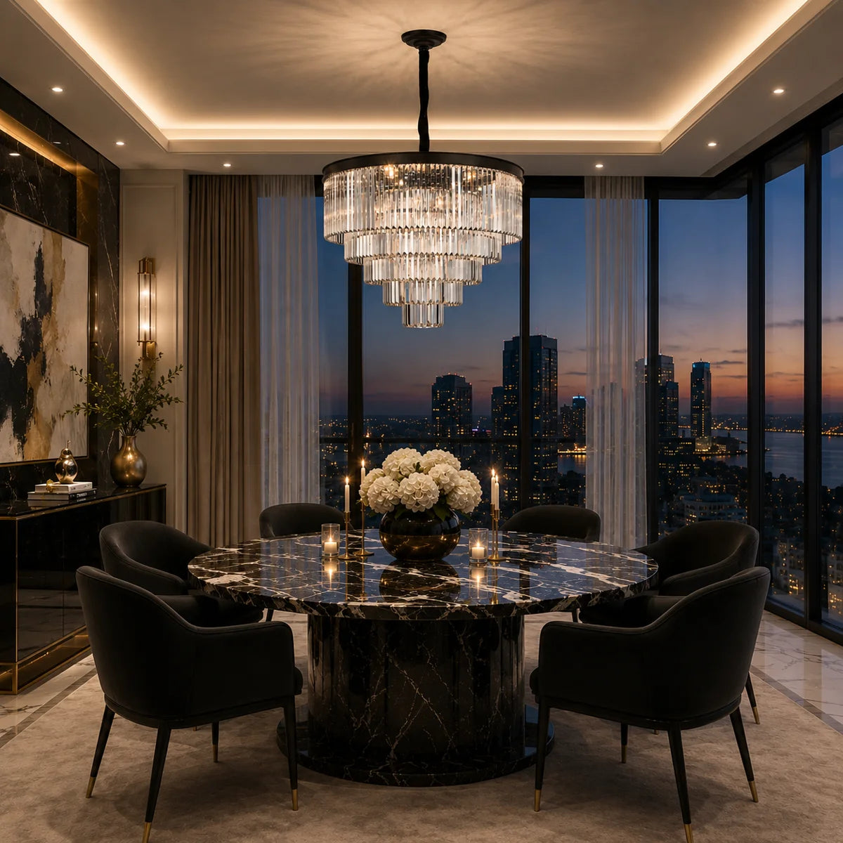 Allure 28-Light LED Chandelier – Black Round Tiered K9 Crystal Luxury Lighting