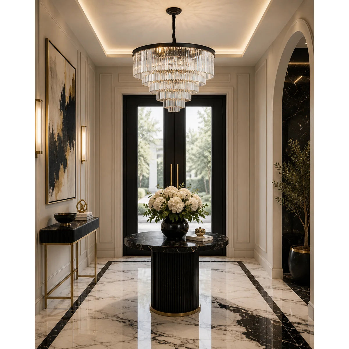 Allure 28-Light LED Chandelier – Black Round Tiered K9 Crystal Luxury Lighting